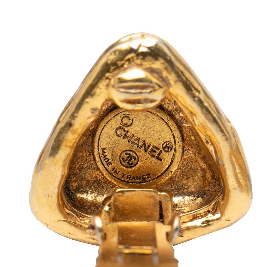 Chanel CC Gold Plated Triangle Clip On Earrings Gold Metal Good condition - Inside View