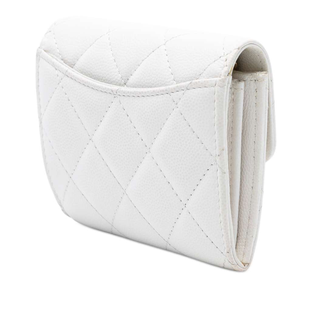 Chanel CC Quilted Caviar Flap Card Holder with Chain White Leather Good condition - Back View