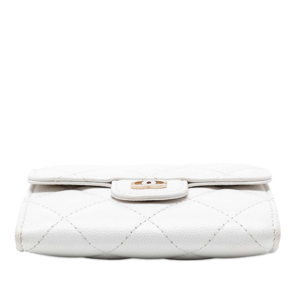 Chanel CC Quilted Caviar Flap Card Holder with Chain White Leather Good condition - Inside View