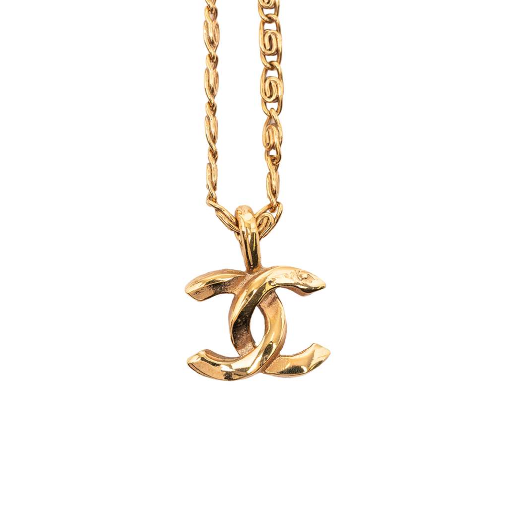 Chanel CC Gold Plated Pendant Necklace Gold Metal Good condition - Back View