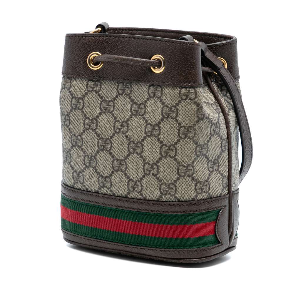 Gucci Mini GG Supreme Web Ophidia Bucket Bag Brown Canvas Good condition - Back View