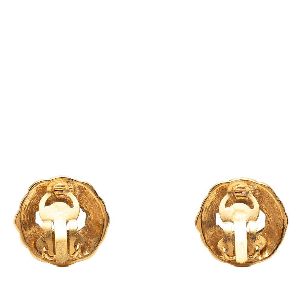 Chanel Gold Plated CC Hollow Round Clip On Earrings Gold Metal Good condition - Back View