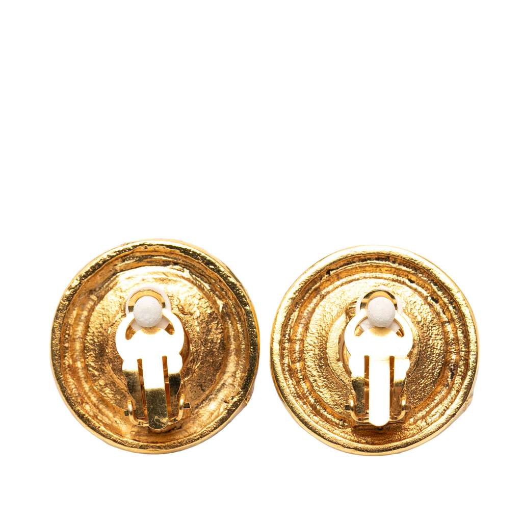 Chanel Gold Plated Faux Pearl Round Clip On Earrings Gold Metal Good condition - Back View