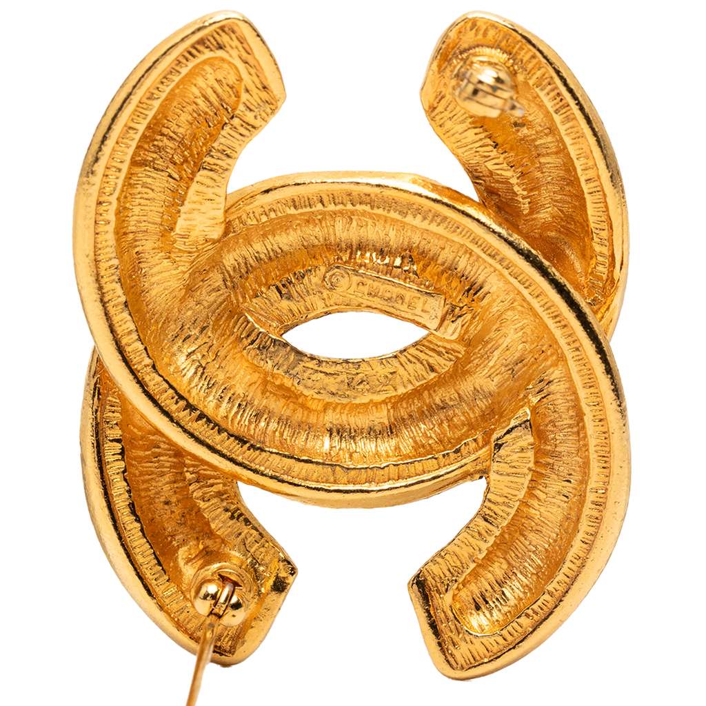 Chanel Gold Plated Quilted CC Brooch Gold Metal Good condition - Inside View
