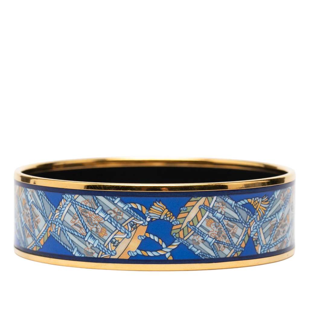 Hermès Wide Les Tambours Enamel Bangle 65 Blue Good condition - Back View
