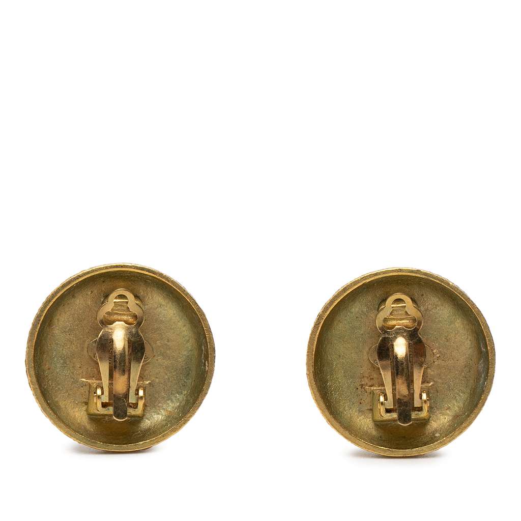 Chanel CC Gold Plated Round Clip On Earrings Gold Metal Good condition - Back View
