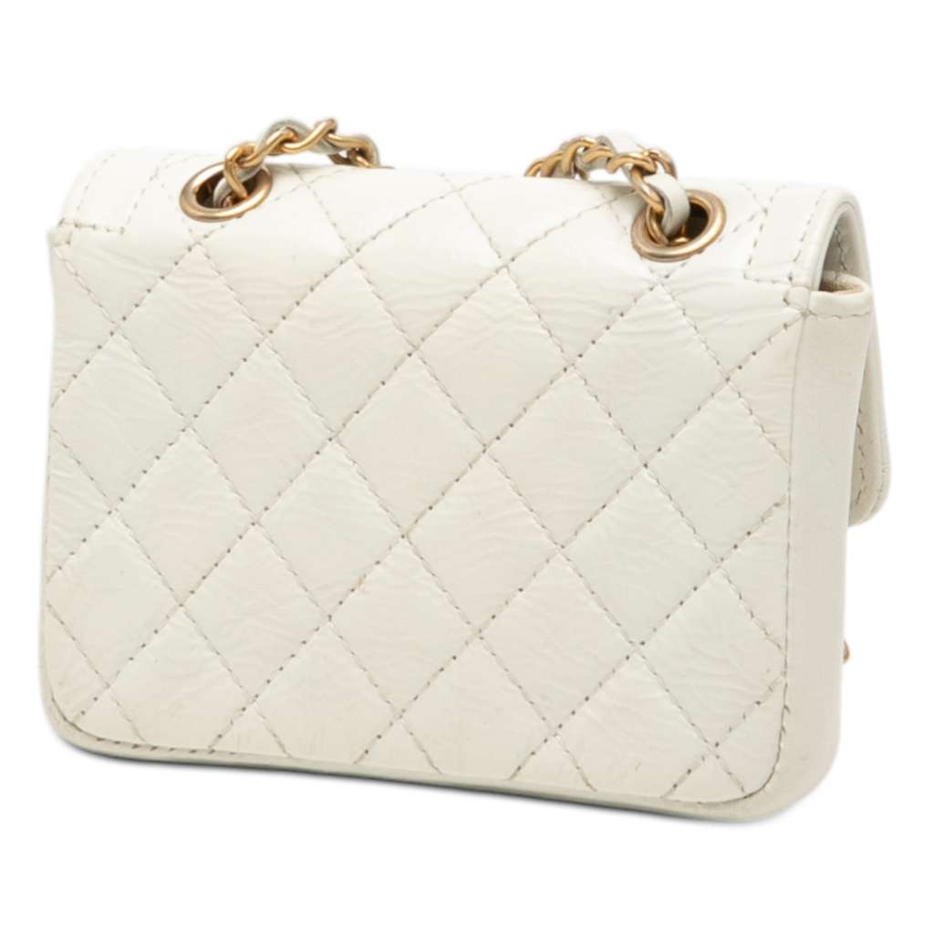 Chanel Mini CC Shiny Aged Calfskin Waist Bag White Leather Good condition - Back View