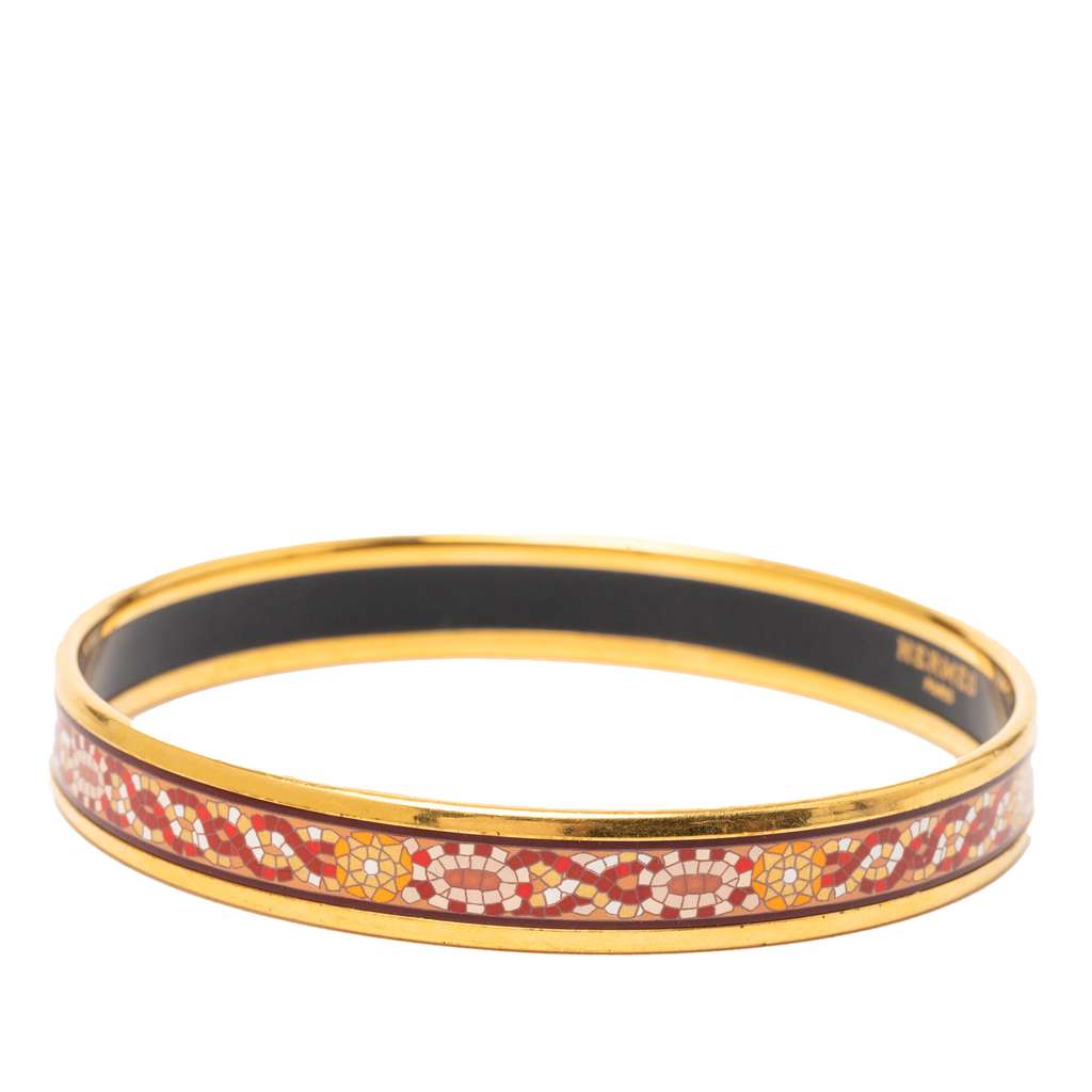 Hermès Narrow Mosaic Style Geometric Pattern Enamel Bangle 65 Orange Good condition - Back View
