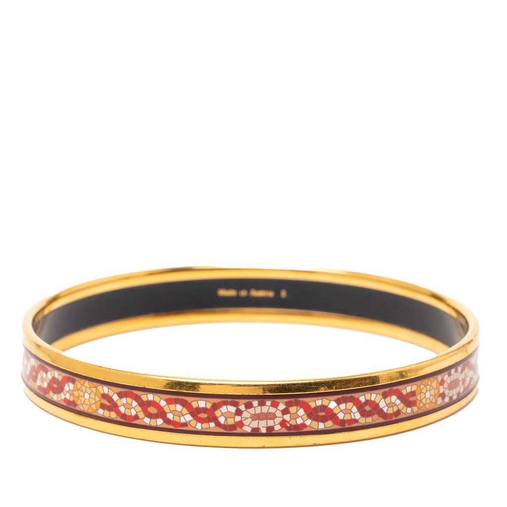 Hermès Narrow Mosaic Style Geometric Pattern Enamel Bangle 65 Orange Good condition - Inside View