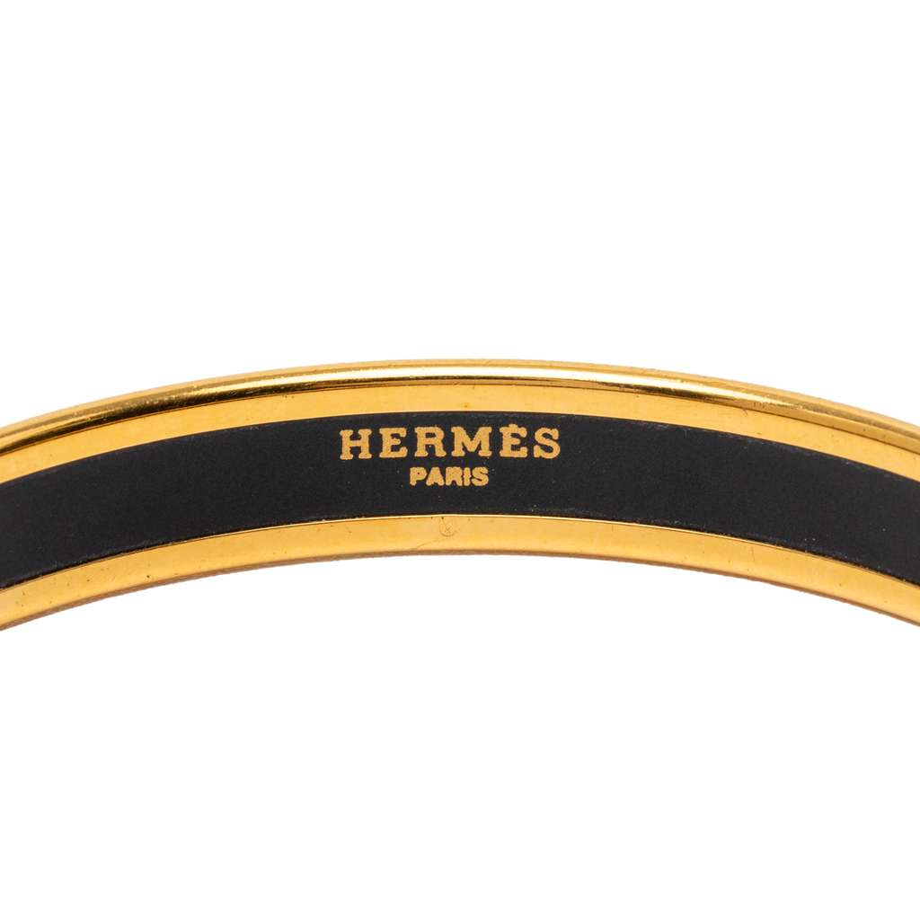 Hermès Narrow Mosaic Style Geometric Pattern Enamel Bangle 65 Orange Good condition - Model View