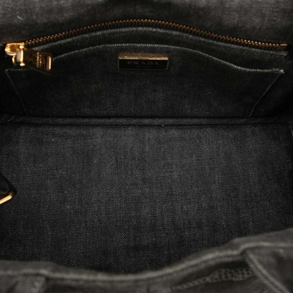 Prada Small Denim Canapa Logo Satchel Grey Denim Good condition - Model View