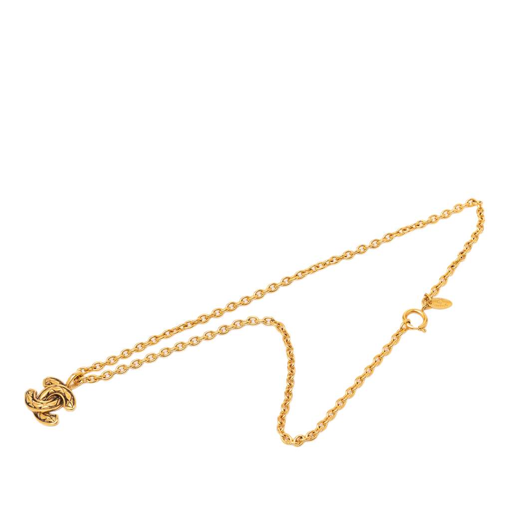 Chanel Gold Plated Quilted CC Pendant Necklace Gold Metal Good condition - Inside View