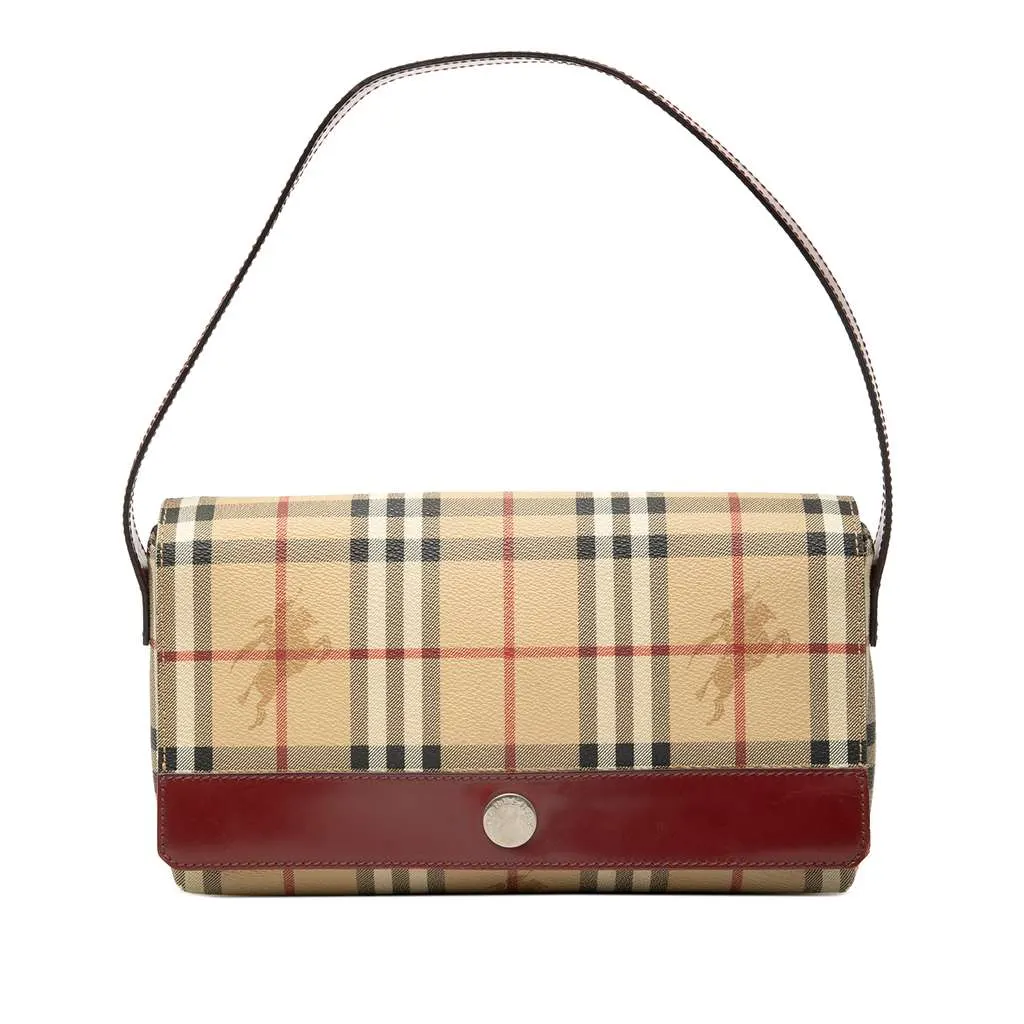 Burberry Haymarket Check Coated Canvas Shoulder Bag Brown Canvas Very good - Front View