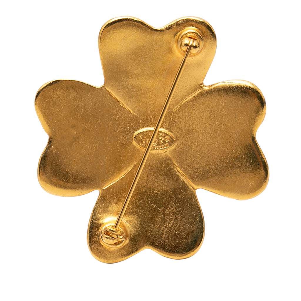 Chanel CC Gold Plated Clover Brooch Gold Metal Good condition - Back View