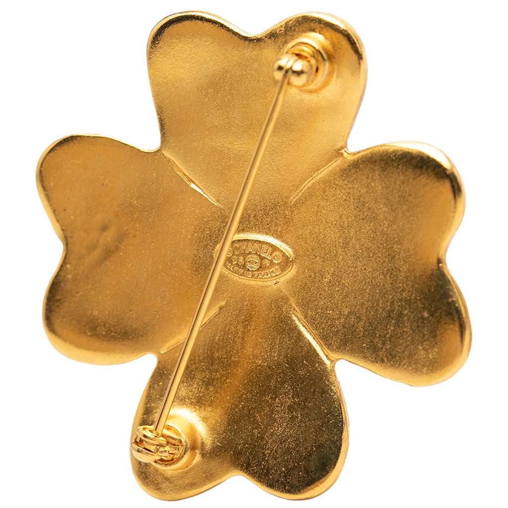 Chanel CC Gold Plated Clover Brooch Gold Metal Good condition - Inside View