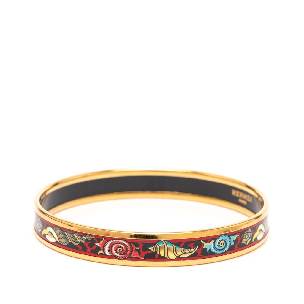 Hermès Narrow Shells Enamel Bangle 70 Red Good condition - Back View