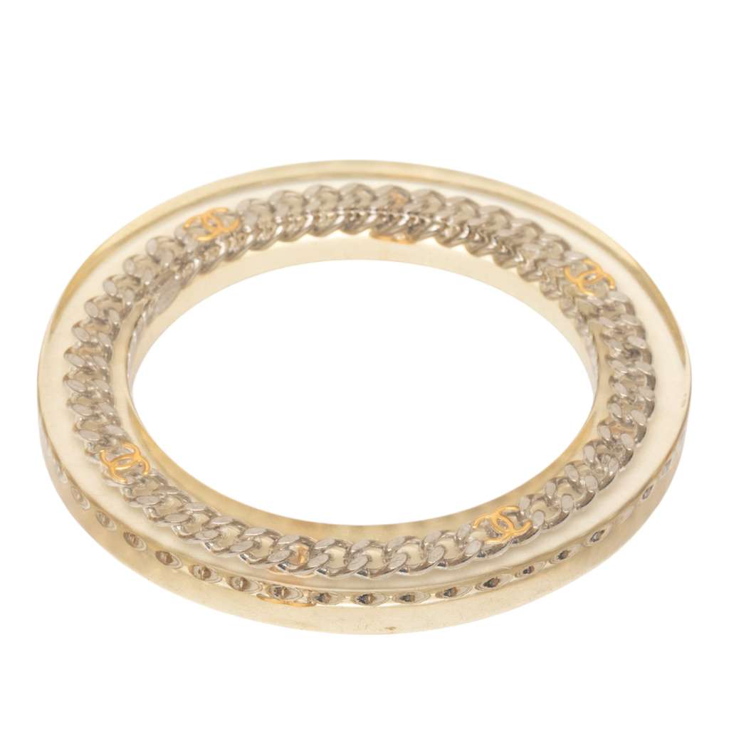 Chanel Resin Gold Plated Chain Bangle White Good condition - Back View