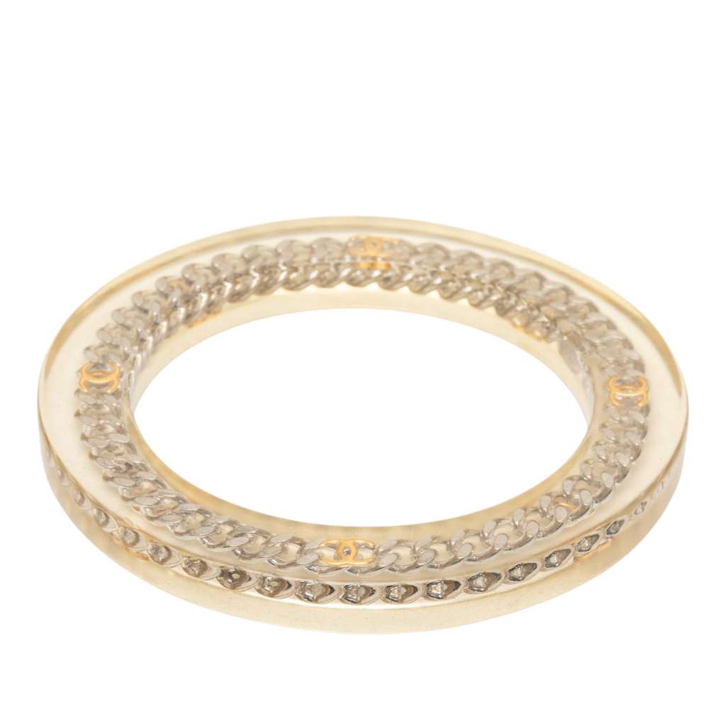 Chanel Resin Gold Plated Chain Bangle White Good condition - Inside View
