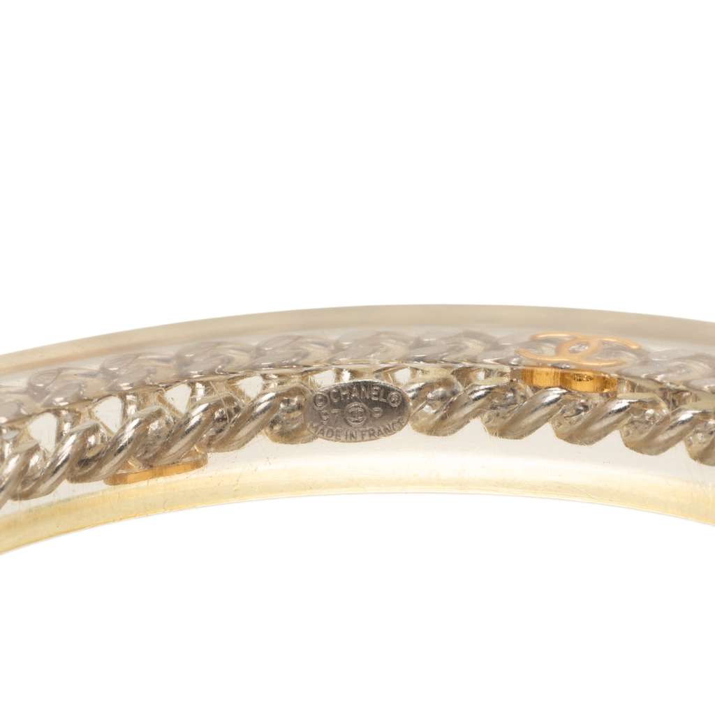 Chanel Resin Gold Plated Chain Bangle White Good condition - Model View