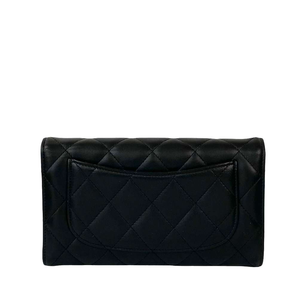 Chanel Classic CC Quilted Lambskin Flap Wallet Black Leather Good condition - Back View