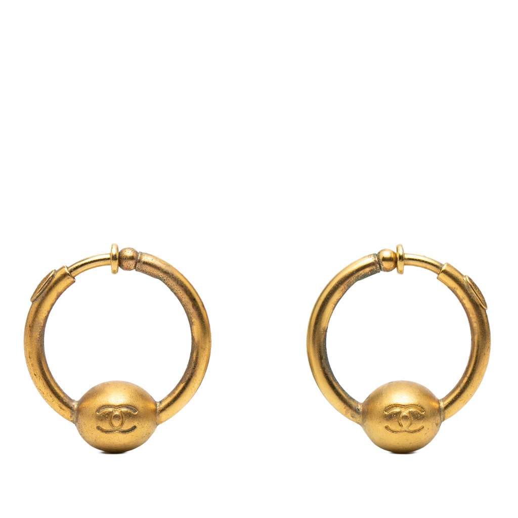 Chanel Gold Plated CC Hoop Earrings Gold Metal Good condition - Back View
