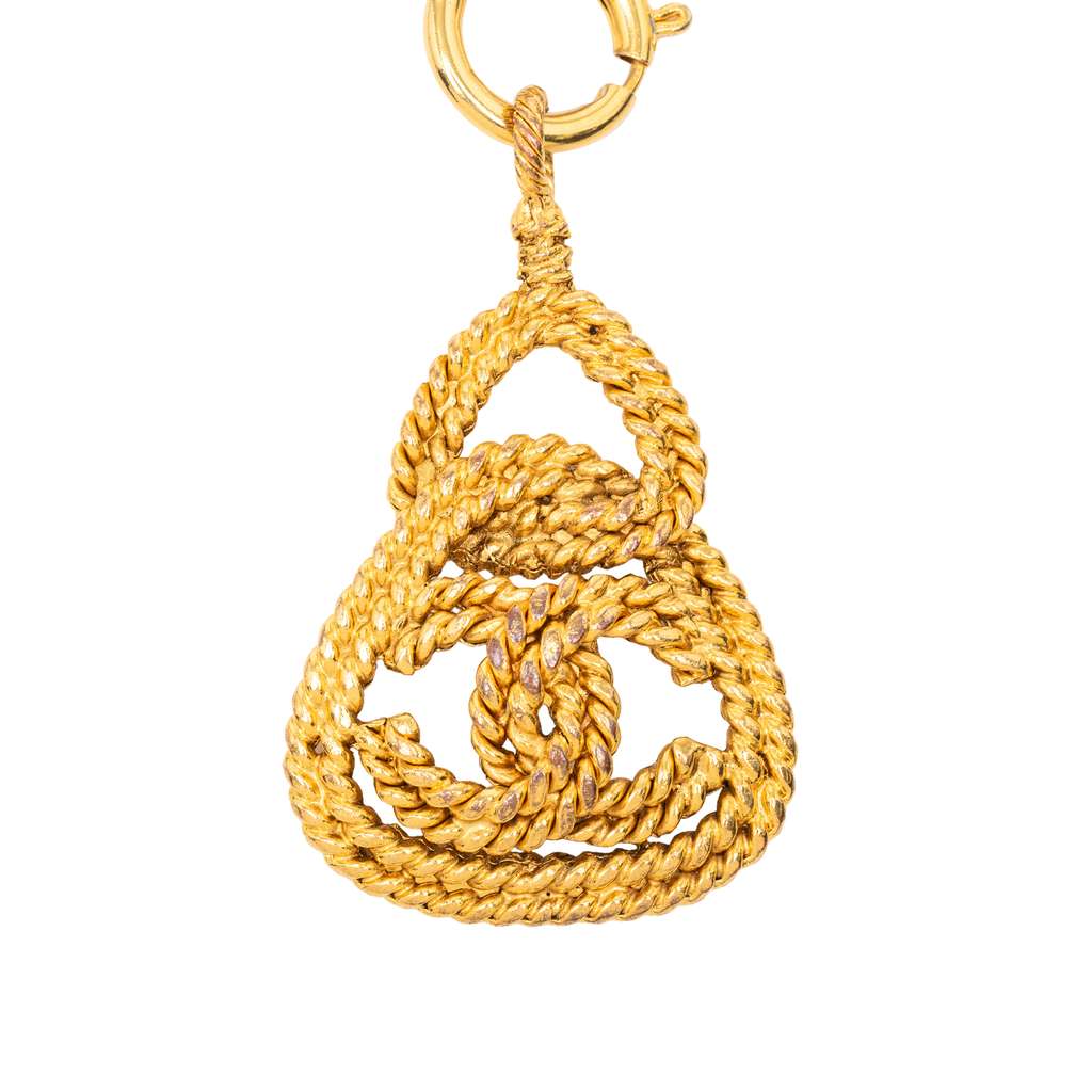 Chanel CC Gold Plated Triple Chain Rope Triangle Pendant Necklace Gold Metal Good condition - Back View