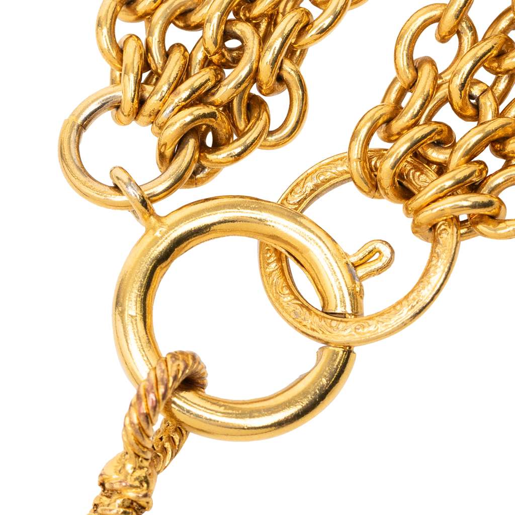 Chanel CC Gold Plated Triple Chain Rope Triangle Pendant Necklace Gold Metal Good condition - Box View