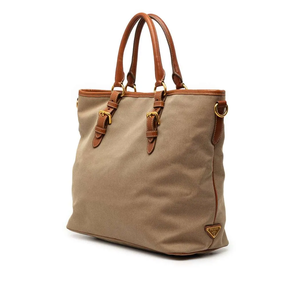 Prada Canvas Canapa Logo Convertible Tote Brown Canvas Very good - Back View