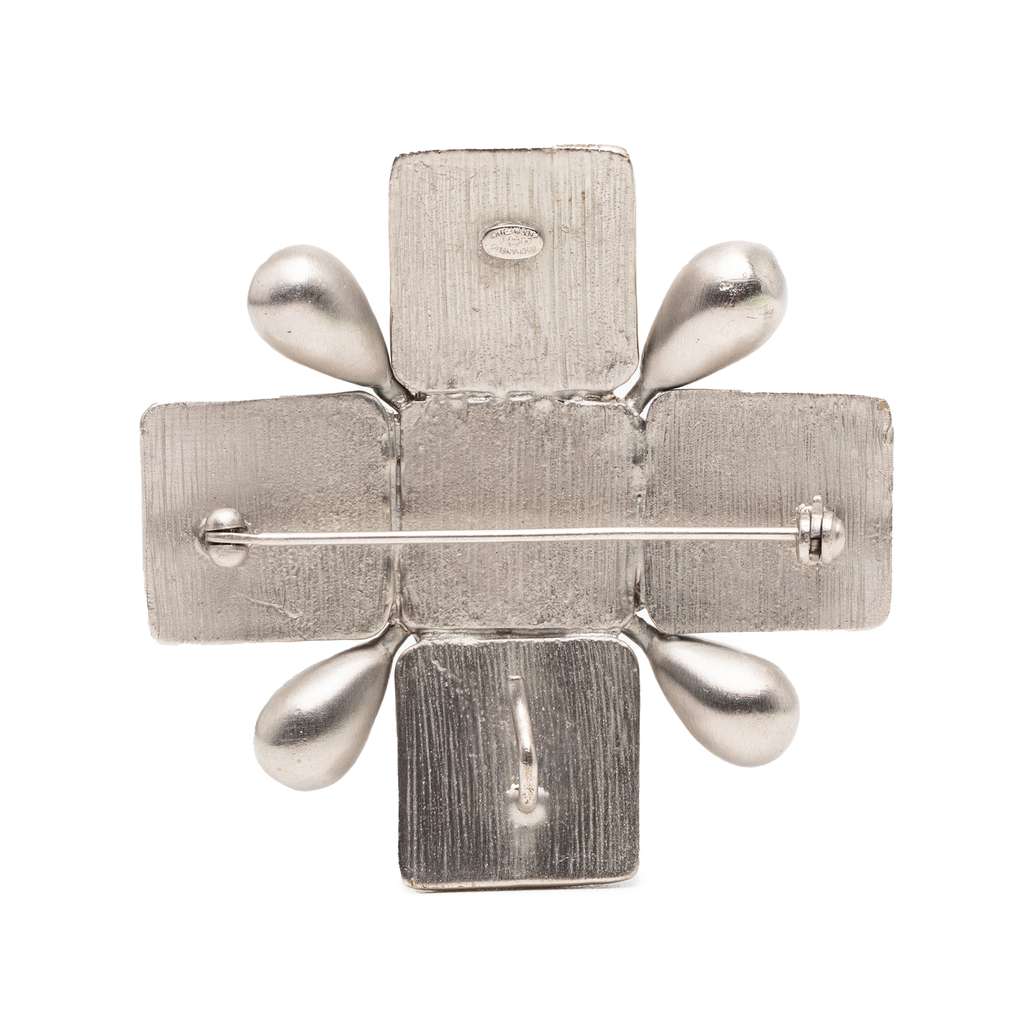Chanel CC Silver Plated Resin Cross Brooch Silver Silver Good condition - Back View