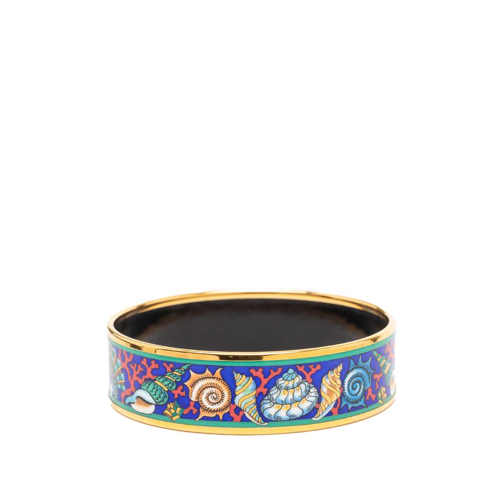 Hermès Wide Seashells Enamel Bangle 70 Blue Good condition - Back View