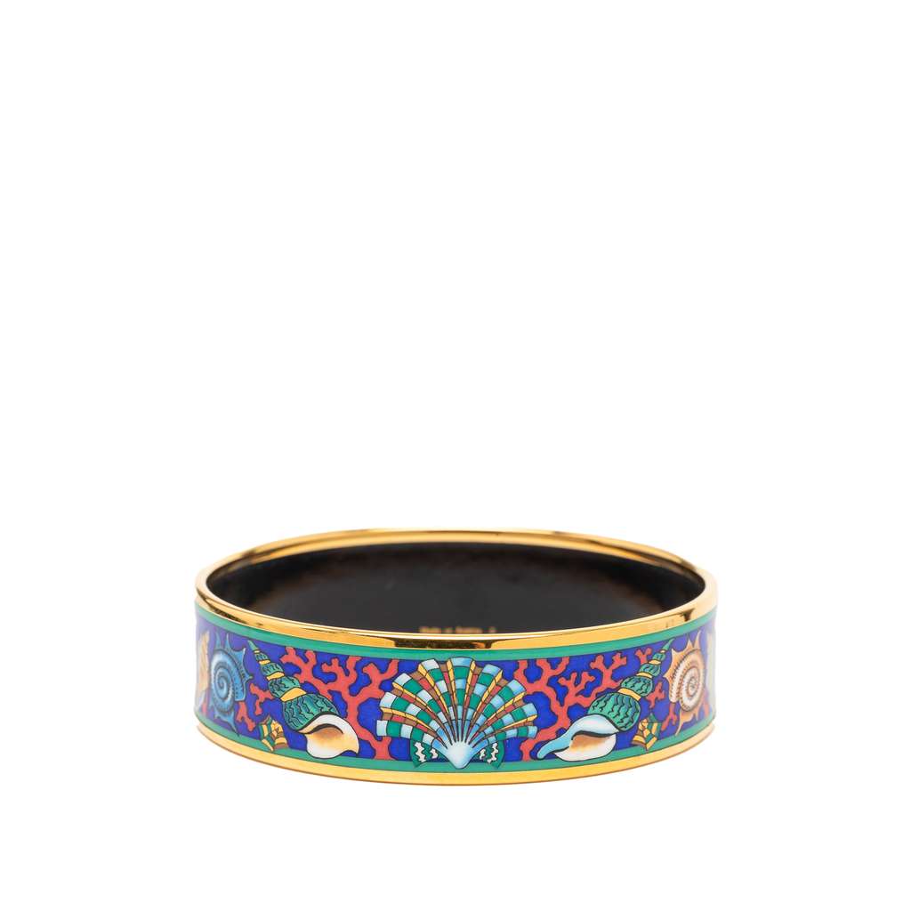 Hermès Wide Seashells Enamel Bangle 70 Blue Good condition - Inside View