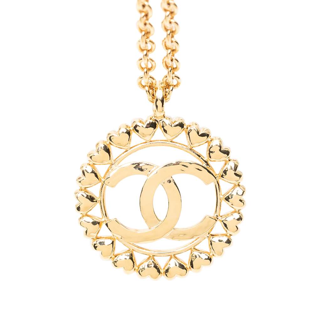 Chanel Gold Plated CC Medallion Heart Pendant Necklace Gold Metal Good condition - Back View