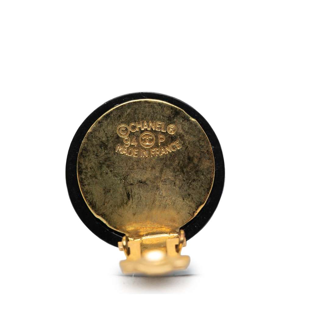 Chanel CC Resin and Gold Plated Quilted Button Clip On Earrings Black Good condition - Inside View