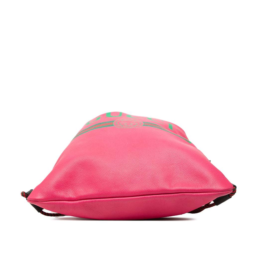 Gucci Leather Logo Drawstring Backpack Pink Leather Good condition - Inside View