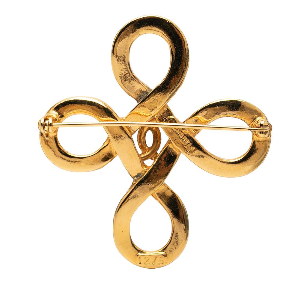Chanel CC Gold Plated Clover Knot Brooch Gold Metal Good condition - Back View