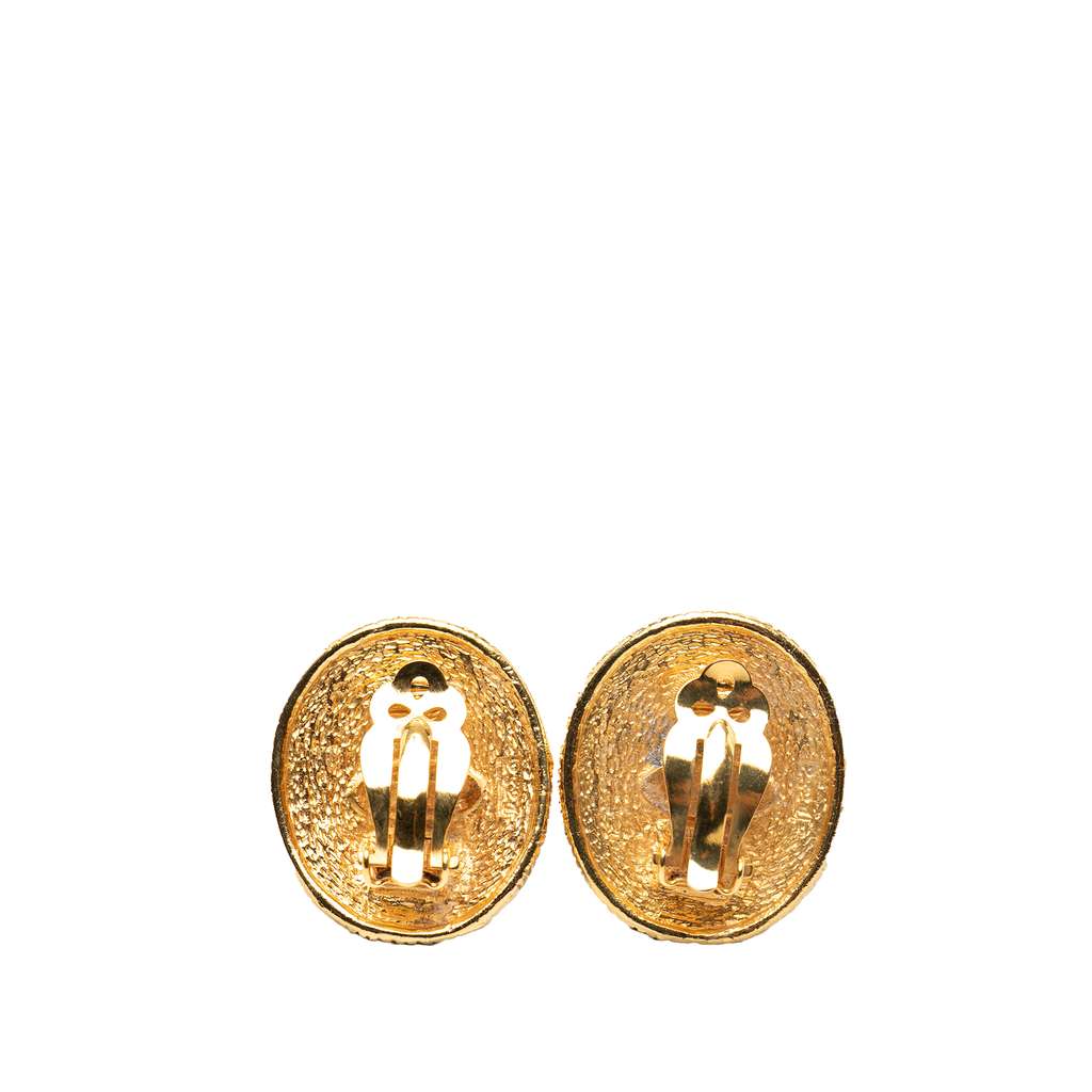 Chanel Gold Plated Angel Oval Clip On Earrings Gold Metal Good condition - Back View