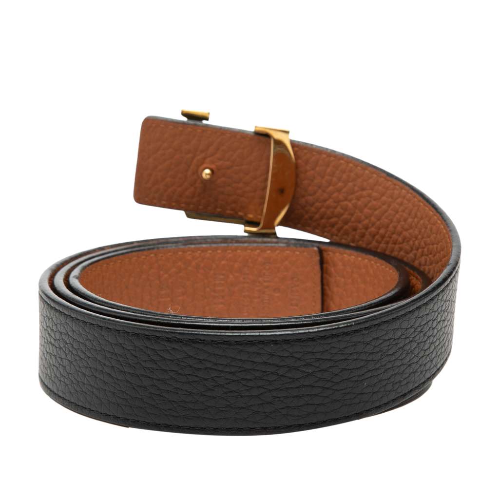 Louis Vuitton Grained Leather LV Initiales Reversible Belt Black Leather Good condition - Inside View