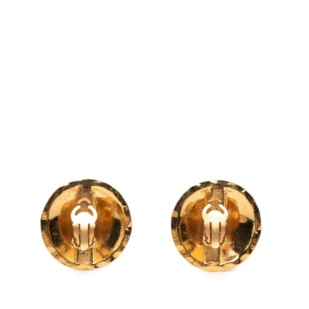 Chanel CC Gold Plated Quilted Round Clip-on Earrings Gold Metal Good condition - Back View