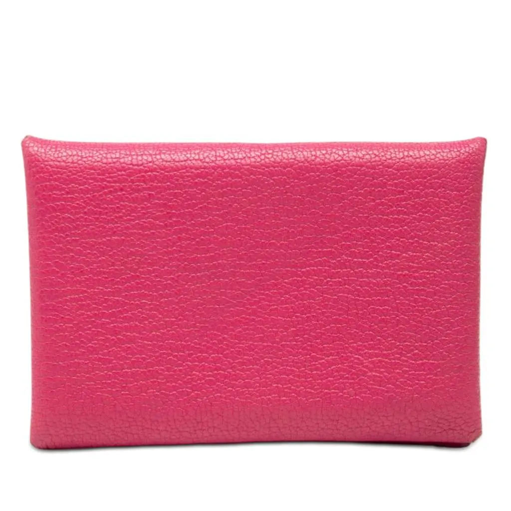 Hermès Chevre Mysore Calvi Card Holder Pink Leather Good - Front View