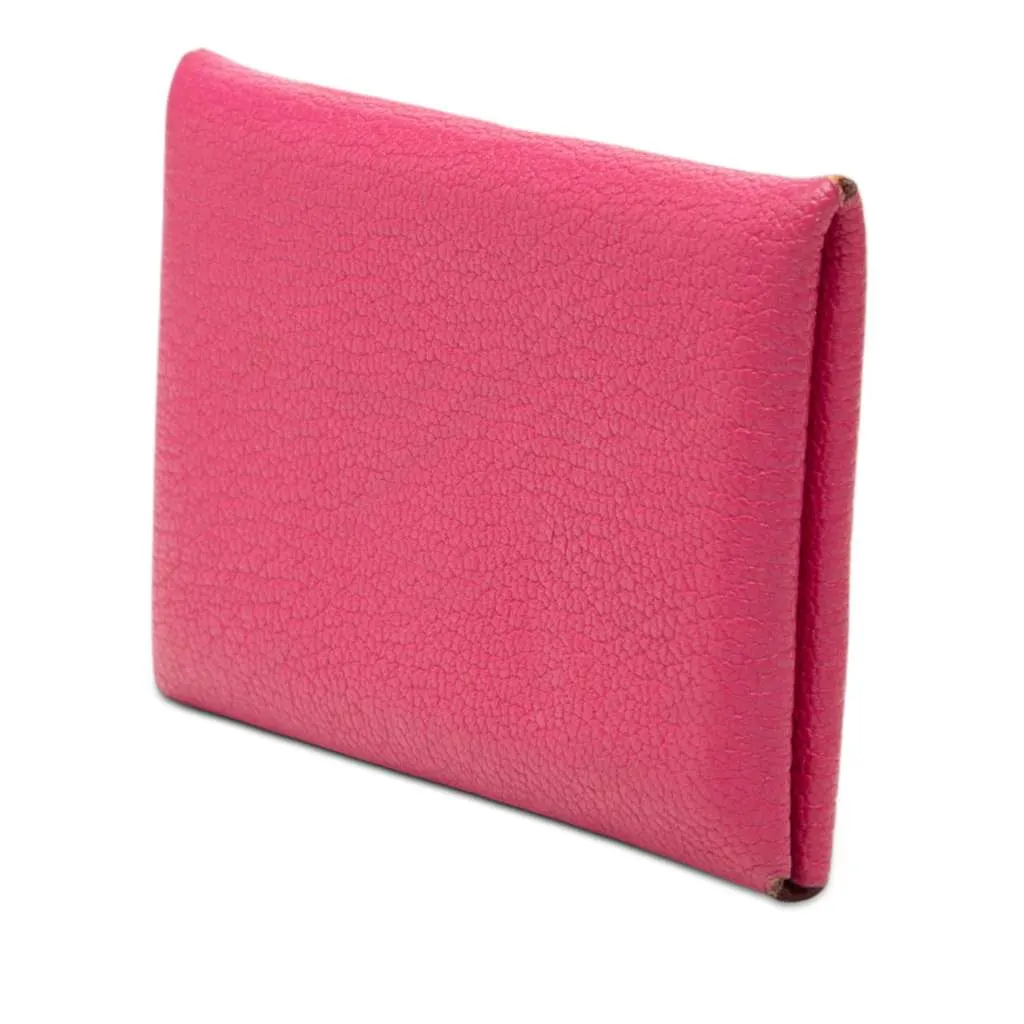 Hermès Chevre Mysore Calvi Card Holder Pink Leather Good - Back View