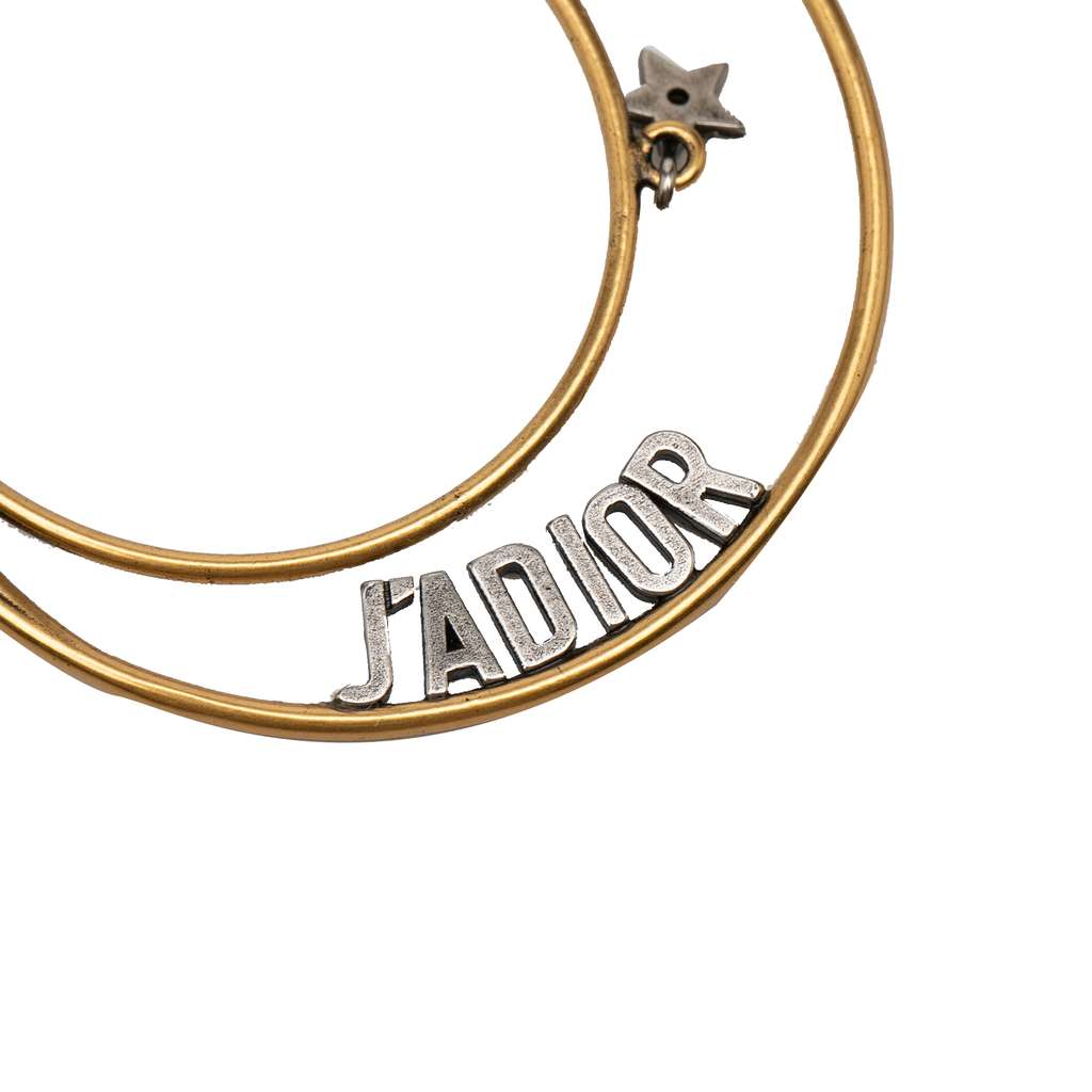 Dior Gold Plated Moon and Star JAdior Hoop Push Back Earrings Gold Metal Good condition - Inside View