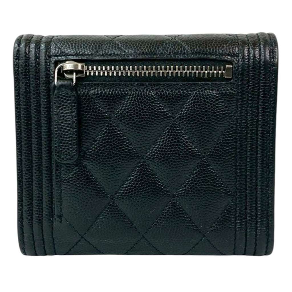 Chanel Quilted Caviar Boy Flap Compact Wallet Black Leather Good condition - Back View