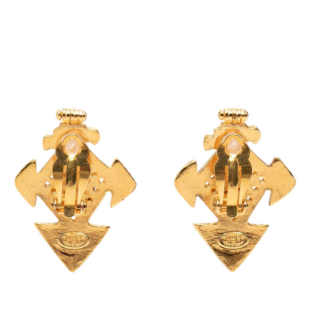 Chanel CC Gold Plated Cross Clip On Earrings Gold Metal Good condition - Back View