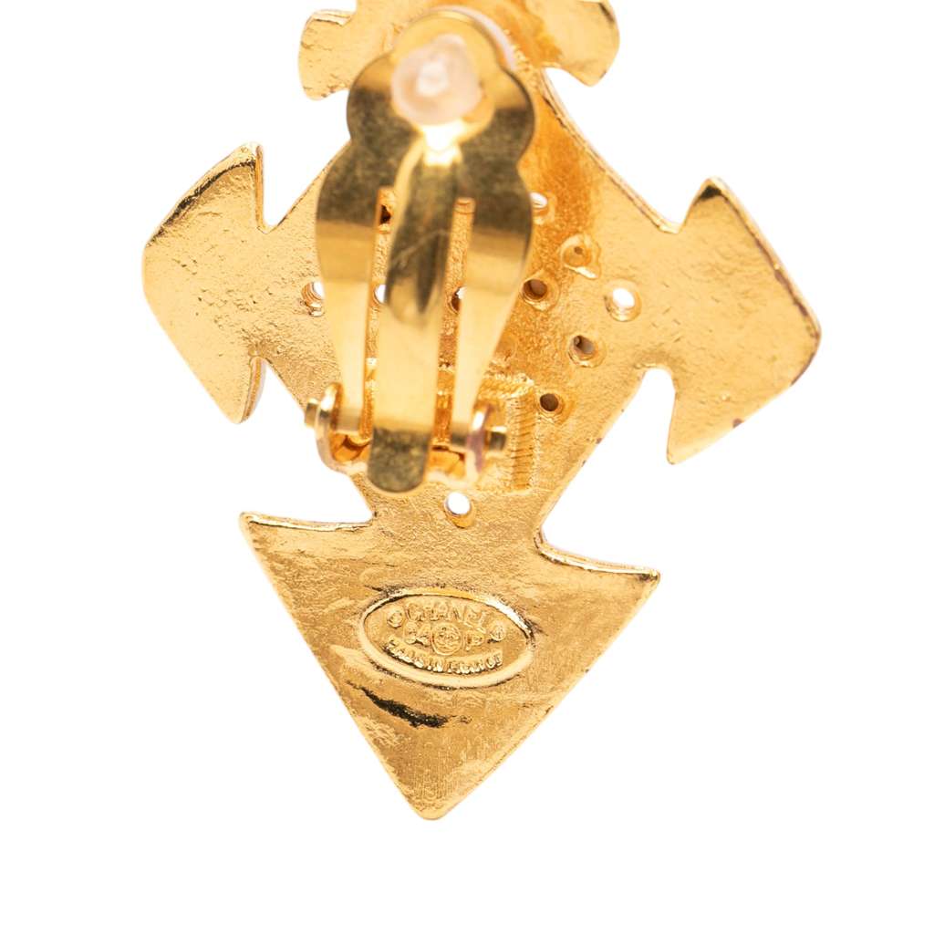 Chanel CC Gold Plated Cross Clip On Earrings Gold Metal Good condition - Inside View