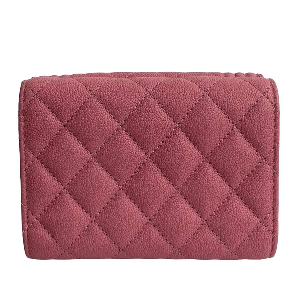Chanel Quilted Caviar Boy Flap Compact Wallet Pink Leather Good condition - Back View