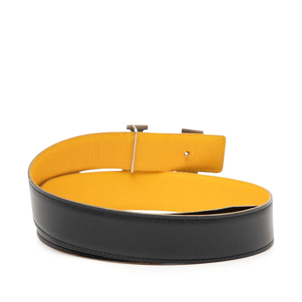 Hermès Box Calf and Courchevel Constance H Reversible Belt Black Leather Good condition - Inside View