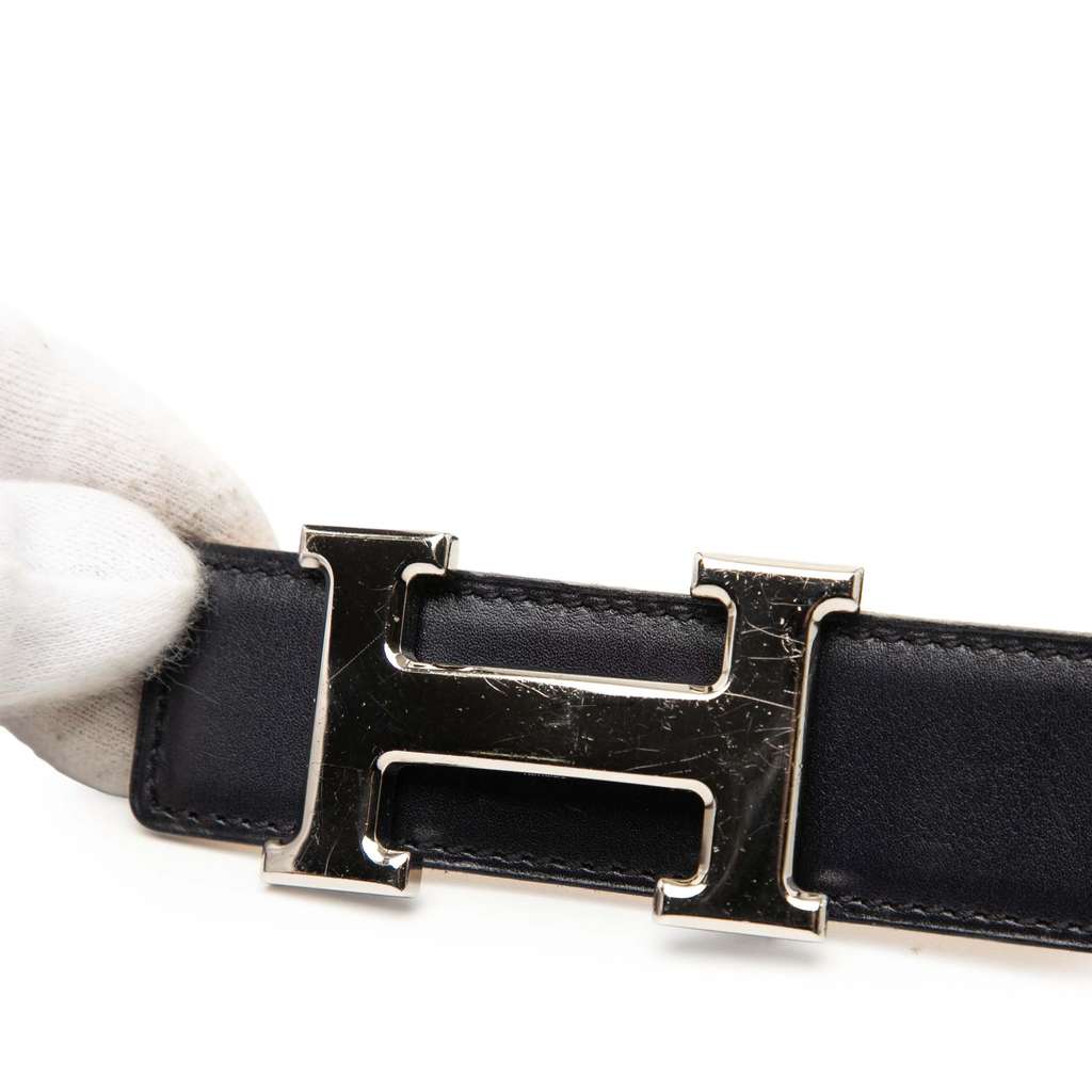 Hermès Box Calf and Courchevel Constance H Reversible Belt Black Leather Good condition - Model View