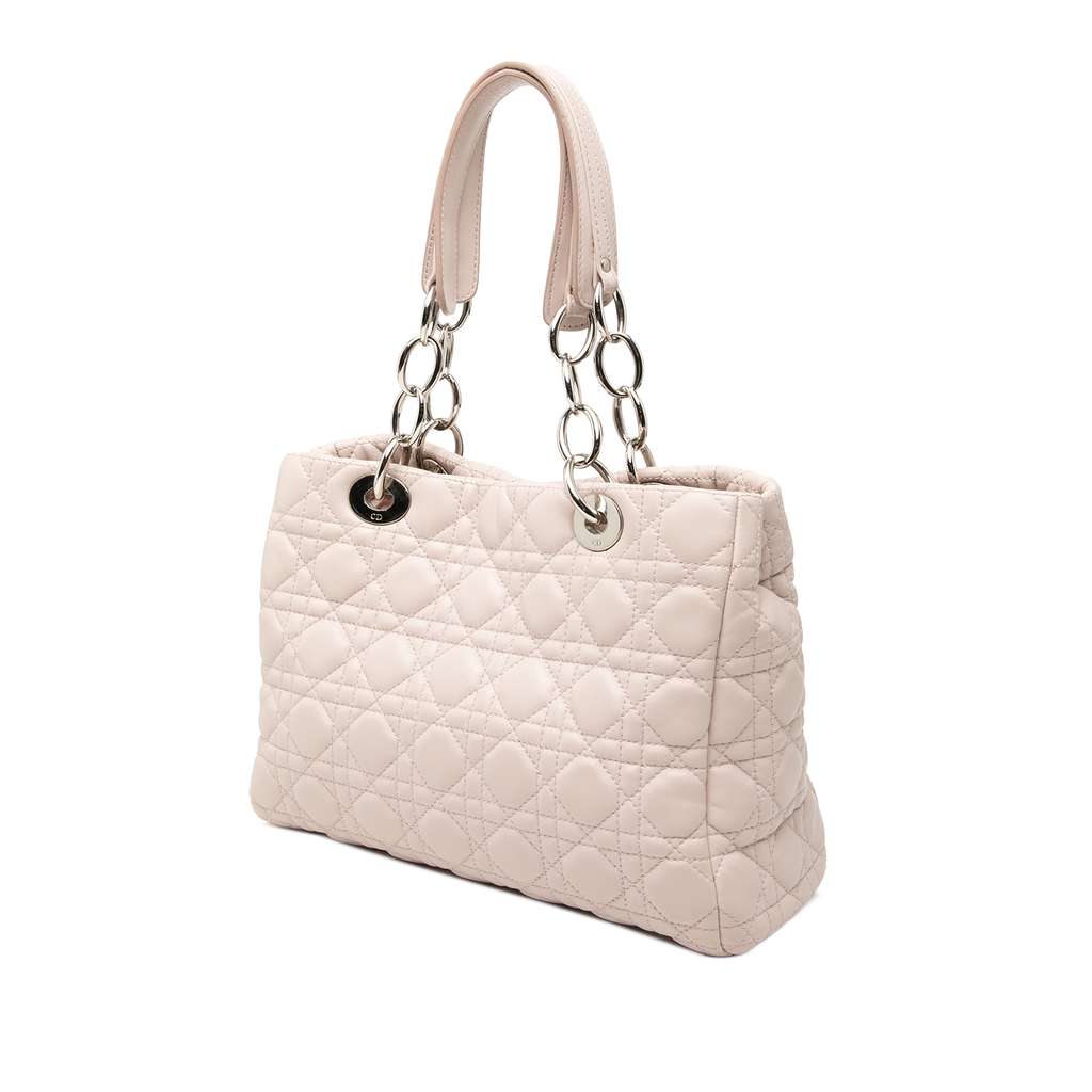 Dior Medium Lambskin Cannage Lady Dior Soft Shopping Tote Pink Leather Good condition - Back View