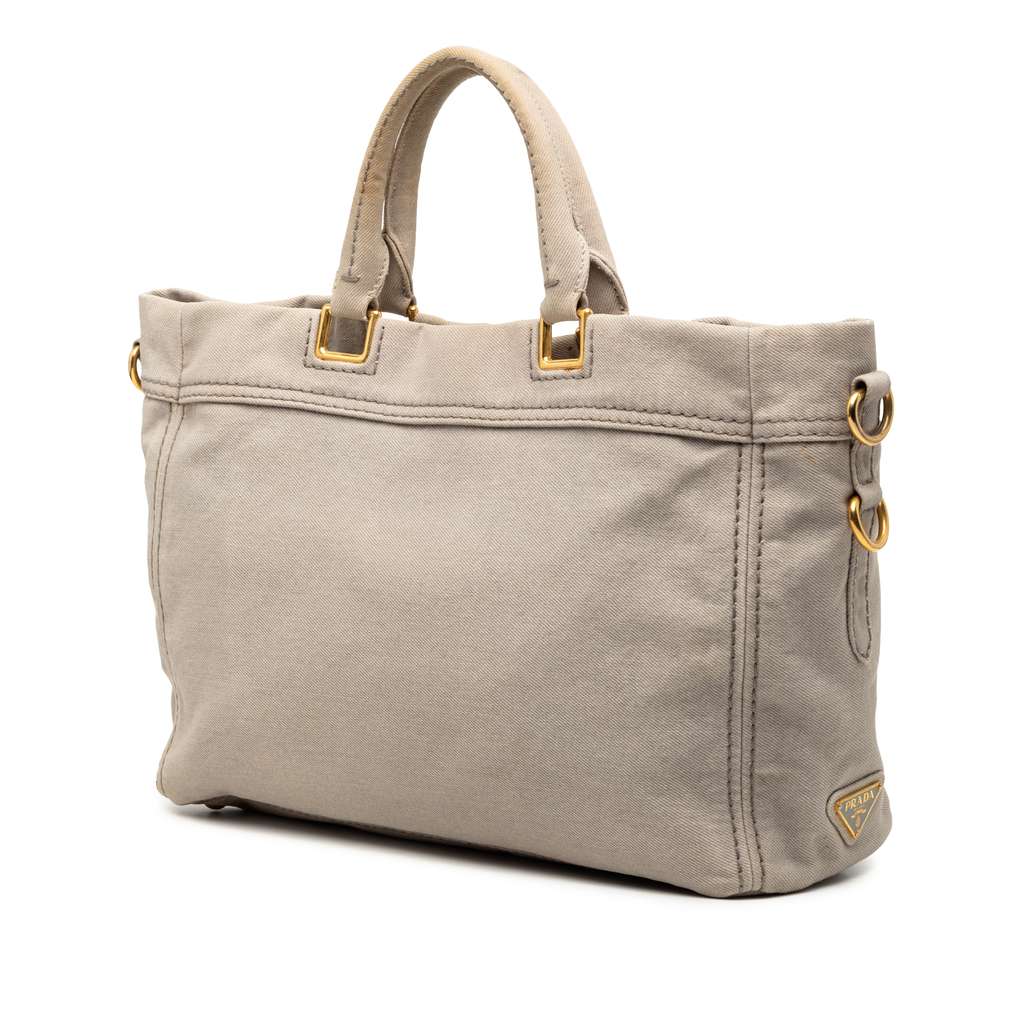 Prada Denim Canapa Logo Satchel Brown Denim Good condition - Back View