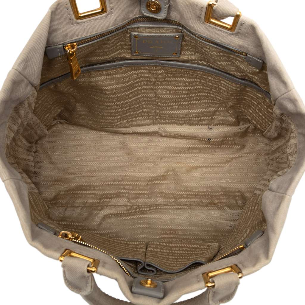 Prada Denim Canapa Logo Satchel Brown Denim Good condition - Model View